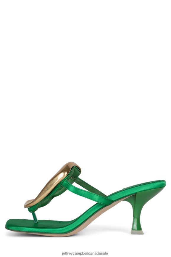LINQ-UP Women Green Satin Gold PLRNJH1496 Jeffrey Campbell Heeled Sandal