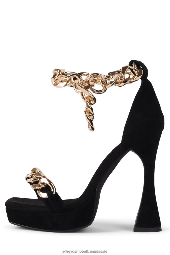 SILVERLAKE Women Black Suede Gold PLRNJH1572 Jeffrey Campbell Heeled Sandal
