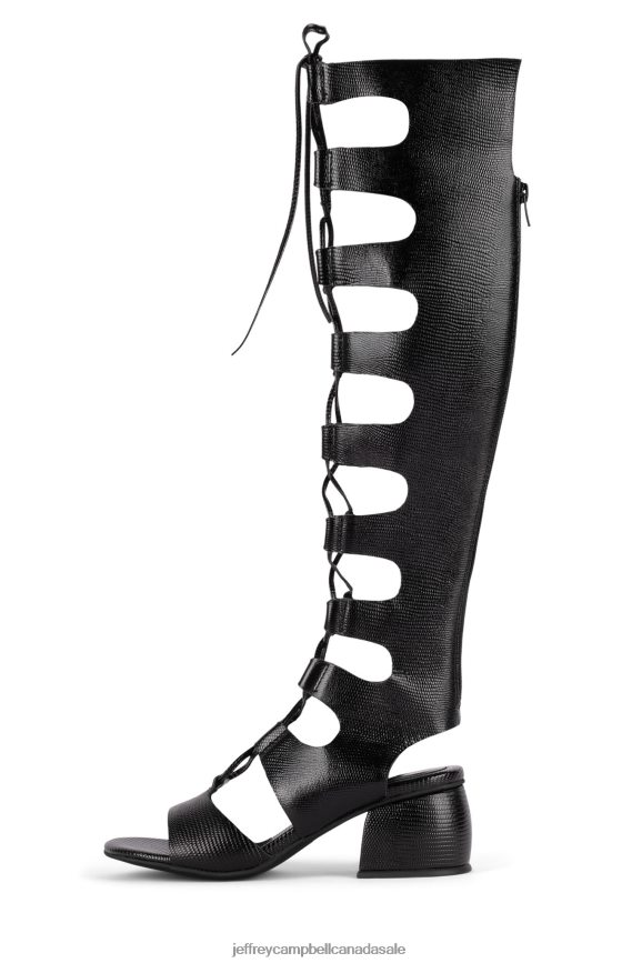 SIXTY-KH Women Black Lizard PLRNJH235 Jeffrey Campbell Heeled Sandal