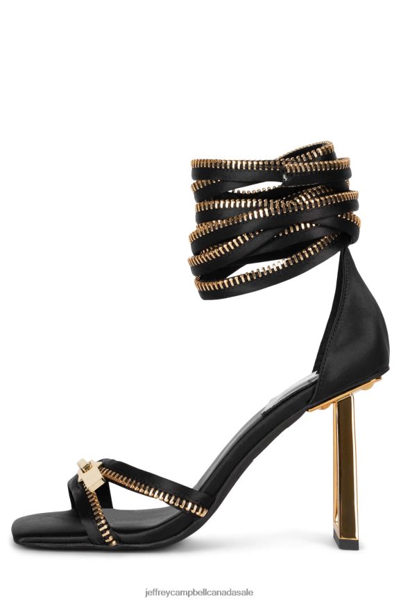 ZIPPED-UP Women Black Satin Gold PLRNJH1411 Jeffrey Campbell Heeled Sandal