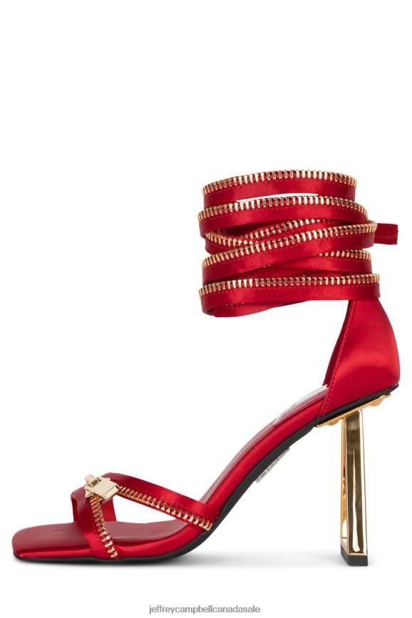 ZIPPED-UP Women Red Satin Gold PLRNJH1412 Jeffrey Campbell Heeled Sandal