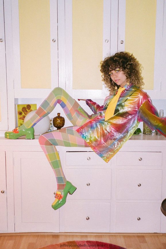 STUDENT-2 Women Green Yellow Orange Pat Combo PLRNJH1265 Jeffrey Campbell Platform Pump