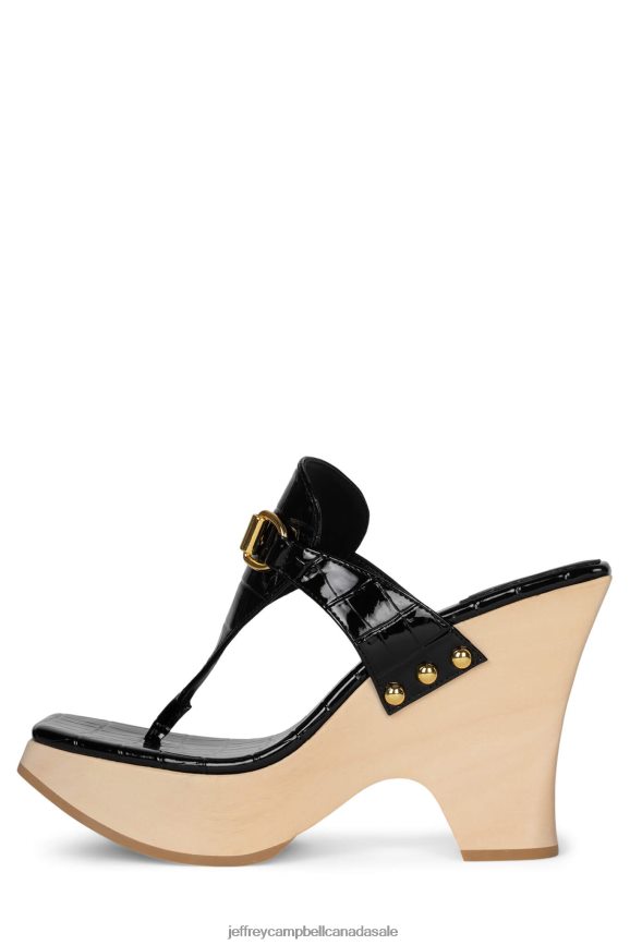 HAZY Women Black Croco Gold PLRNJH974 Jeffrey Campbell Platform Sandal