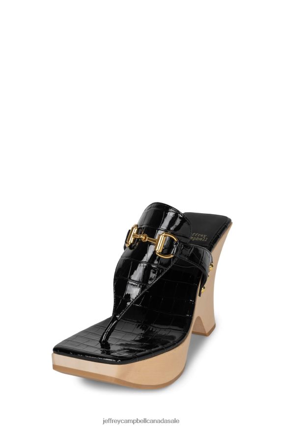 HAZY Women Black Croco Gold PLRNJH974 Jeffrey Campbell Platform Sandal