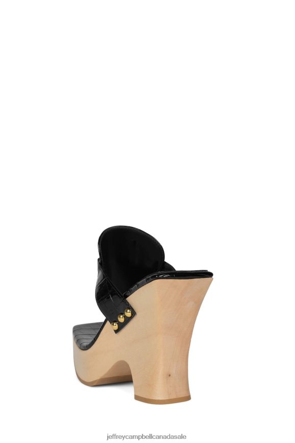 HAZY Women Black Croco Gold PLRNJH974 Jeffrey Campbell Platform Sandal