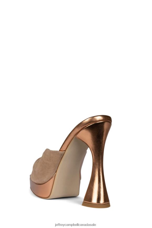 HOLLYWEIRD Women Rose Gold Natural Suede PLRNJH1123 Jeffrey Campbell Platform Sandal